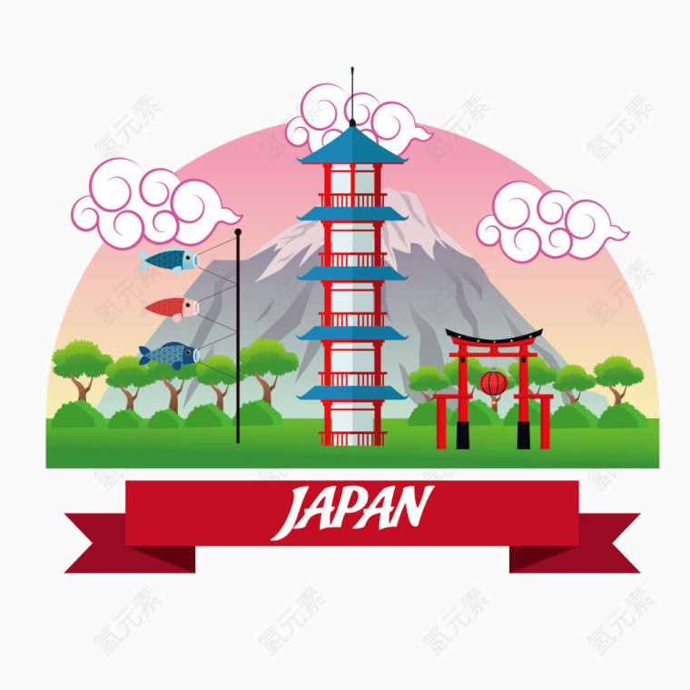 矢量日本雪山和建筑