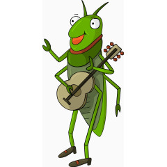 矢量卡通蟋蟀弹吉他插图