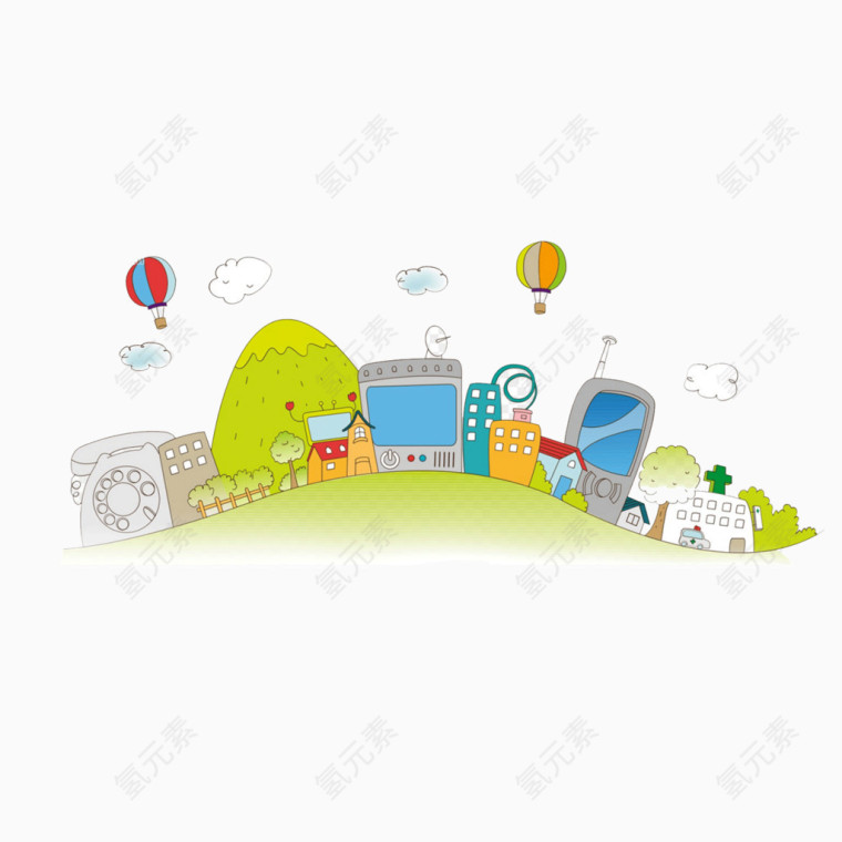 卡通插画城市建筑