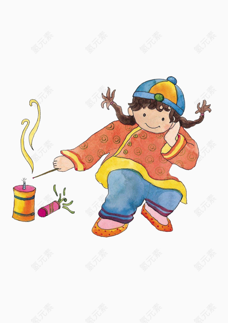 放鞭炮的小女孩