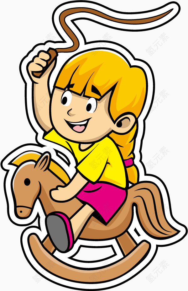矢量骑木马的女孩