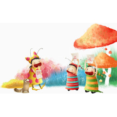 卡通人物与蘑菇