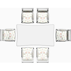 彩平图户型图餐厅布艺白色餐桌