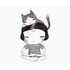 女孩头上顶着一只猫