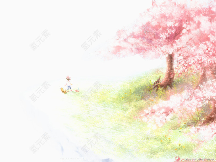 樱花树林卡通手绘