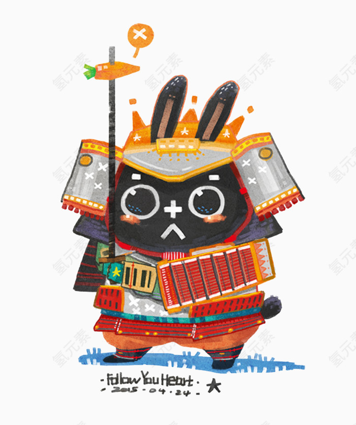 清新可爱卡通儿童插画武士