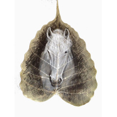 树叶上的白马绘画