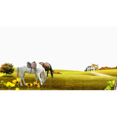 黄昏草地马匹背景素材