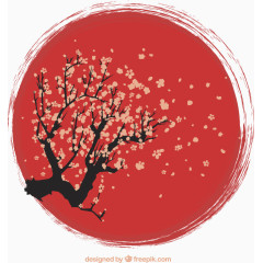 红色水墨樱花素材