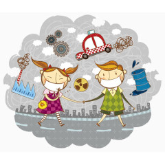 城市污染卡通插画