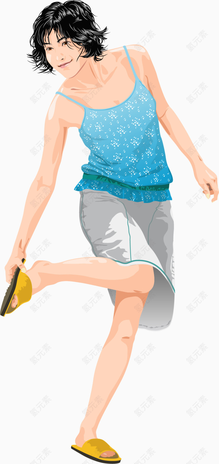 矢量手绘短发美女