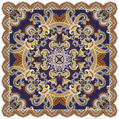 蓝底黄花民族风毛地毯