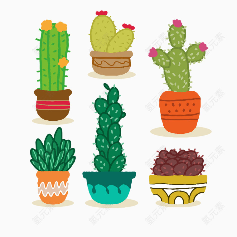 矢量手绘仙人掌植物