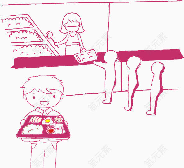 卡通学生饭堂打饭