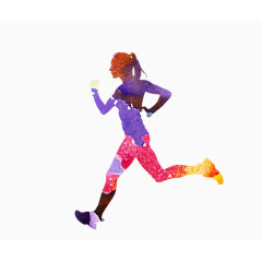 女人跑步剪纸油画