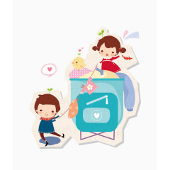 卡通妈妈洗衣服