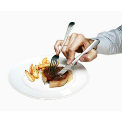 创意手拿刀叉切食物