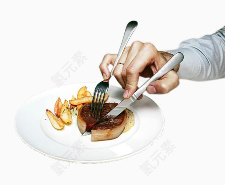 创意手拿刀叉切食物