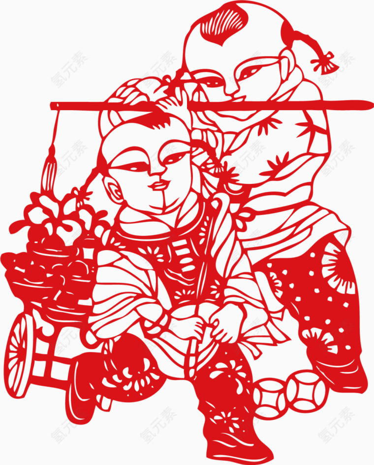 福娃送桃剪纸