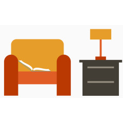 矢量黄色单人沙发和床头柜