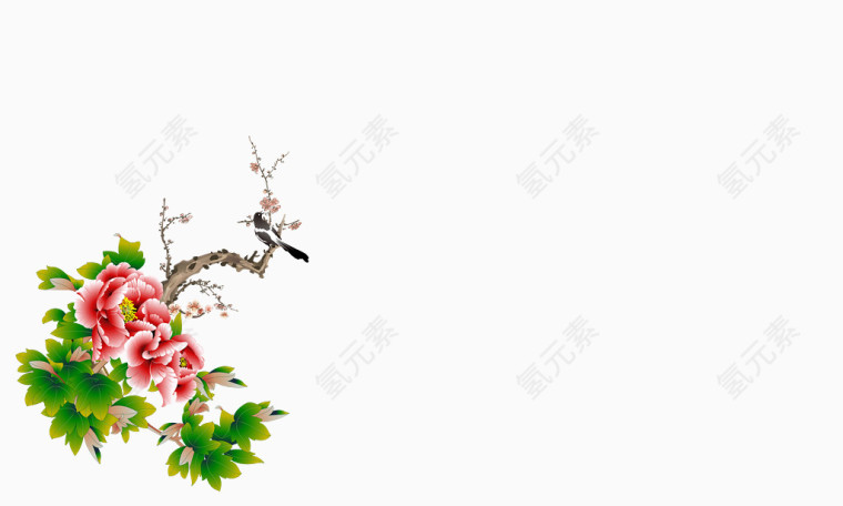 鸟在花枝上装饰免扣素材