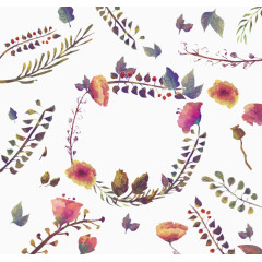 水彩秋季花草集矢量素材