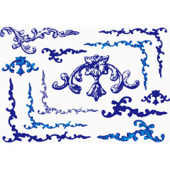 蓝色中式边框花纹