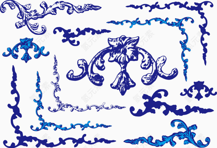 蓝色中式边框花纹