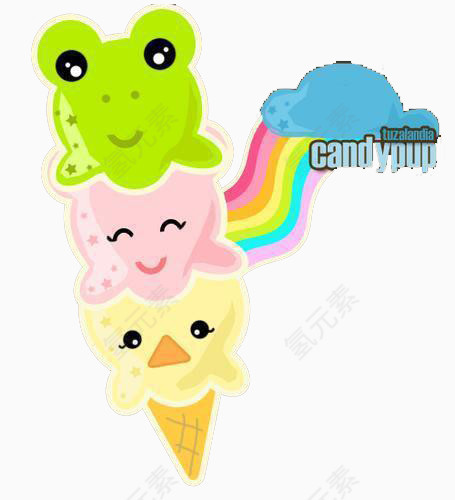 三色动物冰淇淋