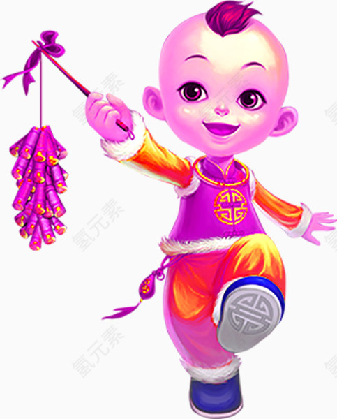 拿着鞭炮的小孩