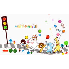 矢量过马路的卡通动物