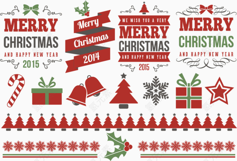 圣诞扁平红色元素