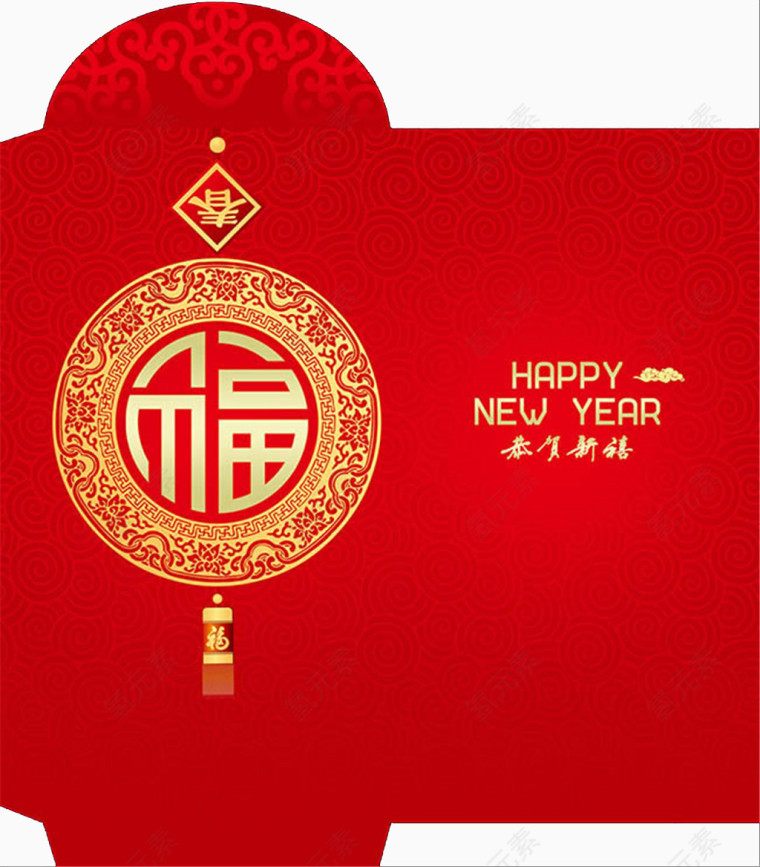 中国风大气红色福字红包设计