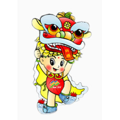 卡通儿童舞狮喜庆插图