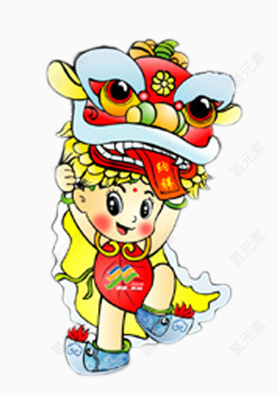 卡通儿童舞狮喜庆插图