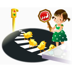 儿童绘画卡通形象过红绿灯