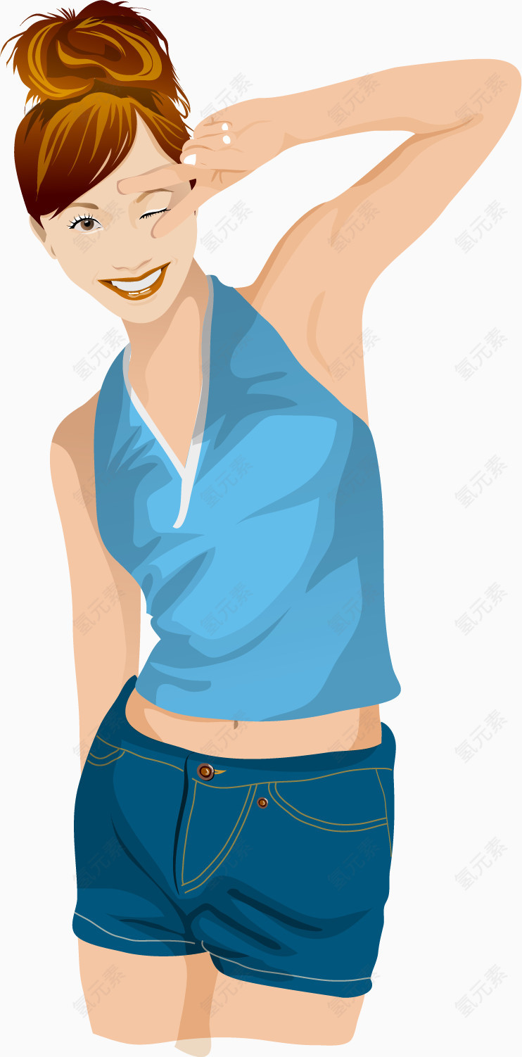矢量手绘活力女孩