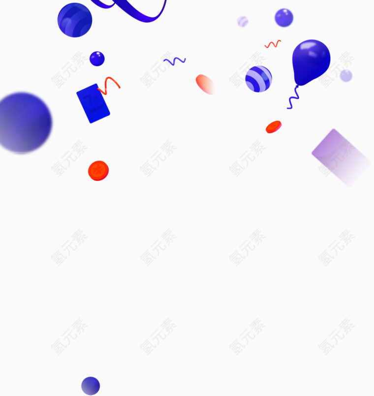 蓝色清新礼花彩带漂浮素材