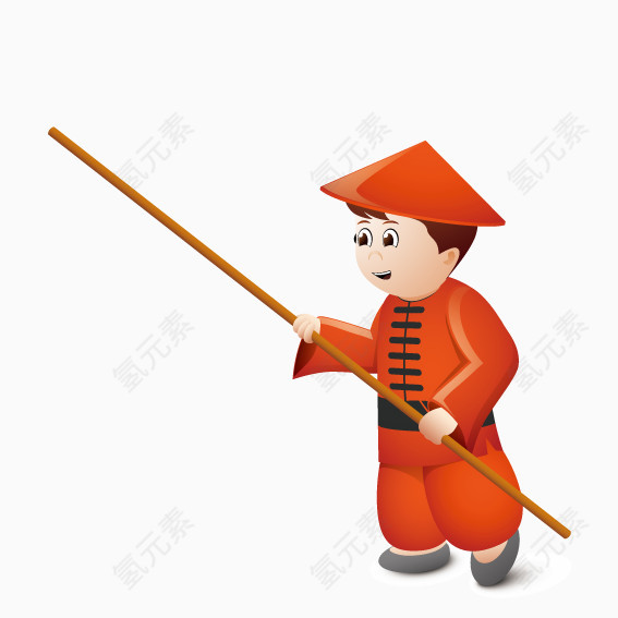 戴草帽拿杆子的古人