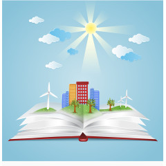 书本中的环保城市矢量图