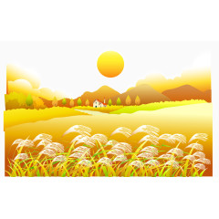 秋收郊外农村风景矢量图