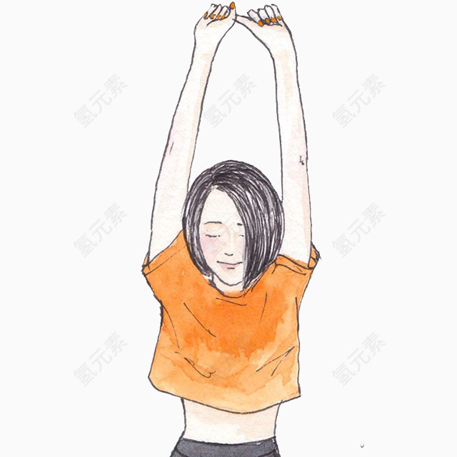 手绘轻松的女孩素材