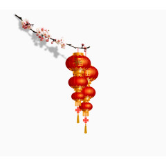 桃花枝上的红色灯笼