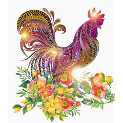 2017鸡年花卉装饰图案