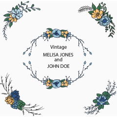 手绘蓝色花环请帖