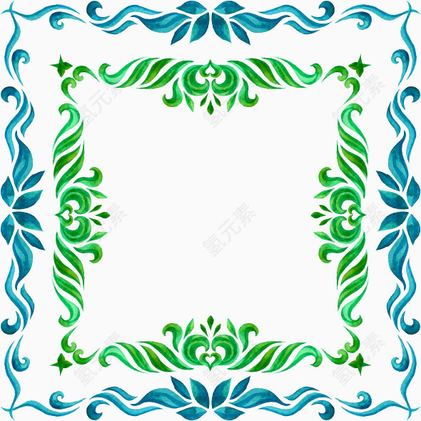 精美水彩手绘花草纹矢量边框