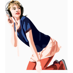 卡通手绘带耳麦女孩