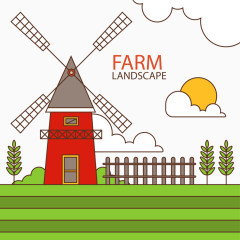 农场磨房风车风景矢量素材