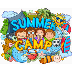 夏日野营涂鸦插画矢量素材