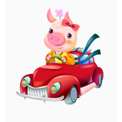 卡通红色可爱小猪开车